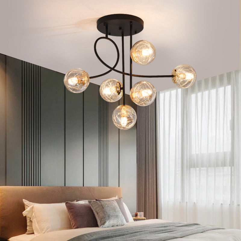 Modern Glass Ball Semi Flush Ceiling Light - 6 Lights Bedroom Mount Fixture