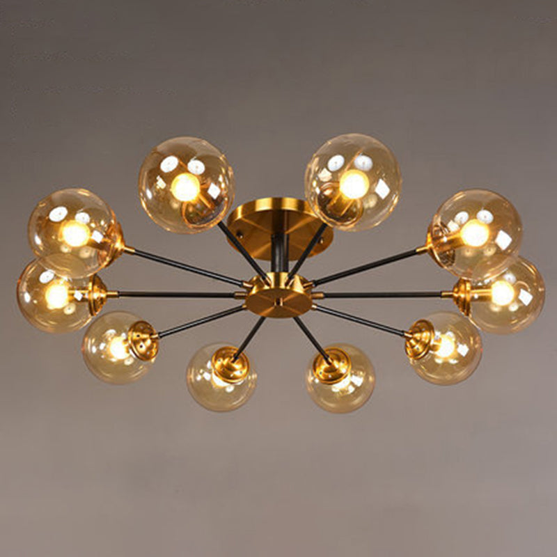 Postmodern Brass Finish Radial Ceiling Lamp With Glass Ball Shade 10 / Amber