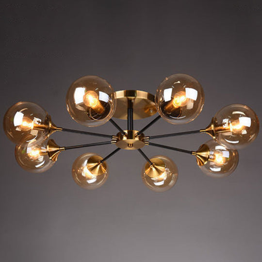 Postmodern Brass Finish Radial Ceiling Lamp With Glass Ball Shade 8 / Amber