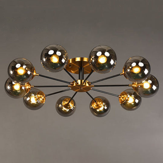 Postmodern Brass Finish Radial Ceiling Lamp With Glass Ball Shade 10 / Smoke Gray