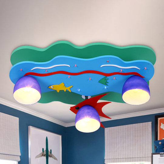 Kids Wood Multi-Color Ceiling Mount Light with Fish - 3 Light Sea Ceiling Fixture for Living Room