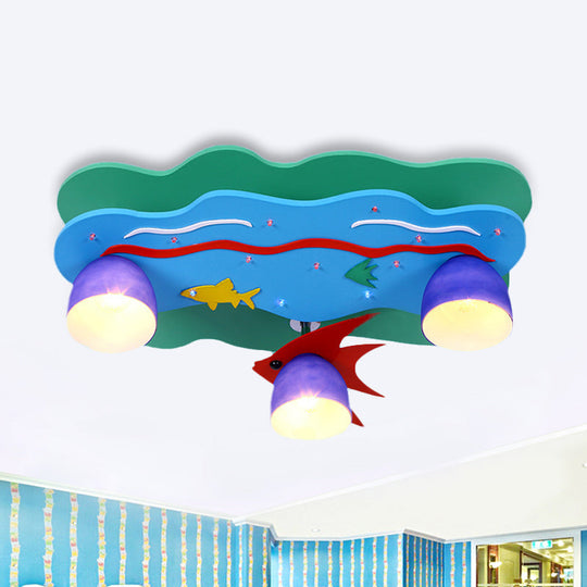 Kids Wood Multi-Color Ceiling Mount Light with Fish - 3 Light Sea Ceiling Fixture for Living Room