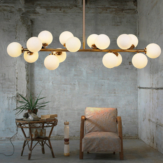 Minimalistic Milky Glass Pearl 16-Bulb Brass Hanging Island Lamp