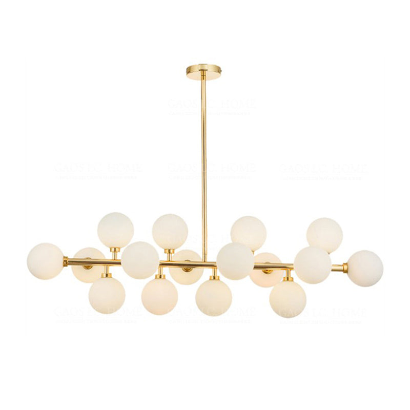 Minimalistic Milky Glass Pearl 16-Bulb Brass Hanging Island Lamp