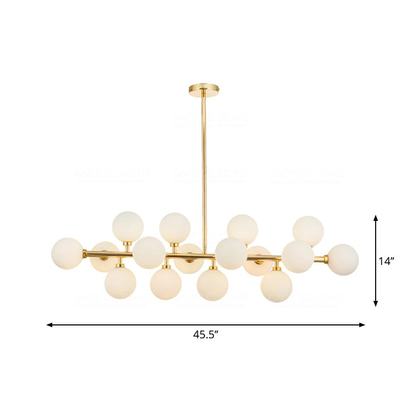 Minimalistic Milky Glass Pearl 16-Bulb Brass Hanging Island Lamp