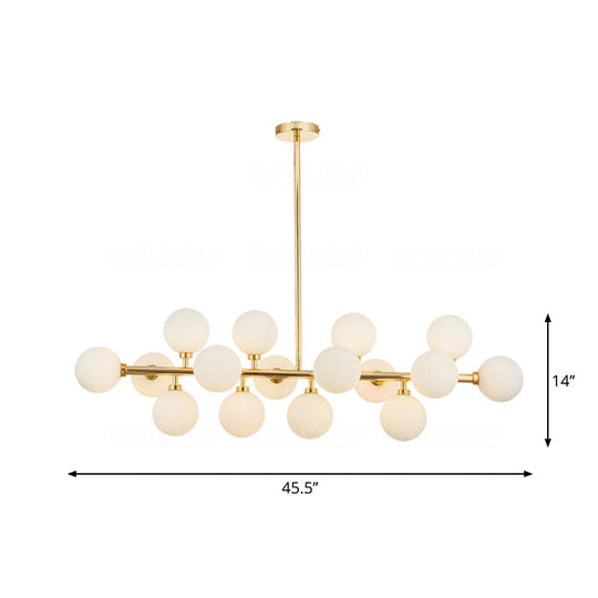 Minimalistic Milky Glass Pearl 16-Bulb Brass Hanging Island Lamp