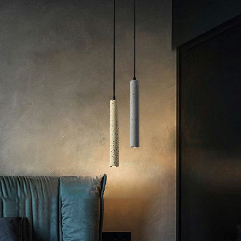 Sleek Terrazzo Led Suspension Light: Tubular Bedside Down Lighting Pendant With Simplicity Fixture