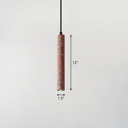 Sleek Terrazzo Led Suspension Light: Tubular Bedside Down Lighting Pendant With Simplicity Fixture