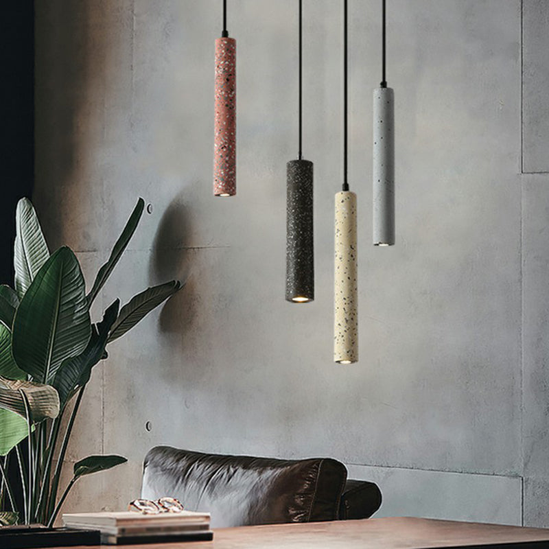 Sleek Terrazzo Led Suspension Light: Tubular Bedside Down Lighting Pendant With Simplicity Fixture