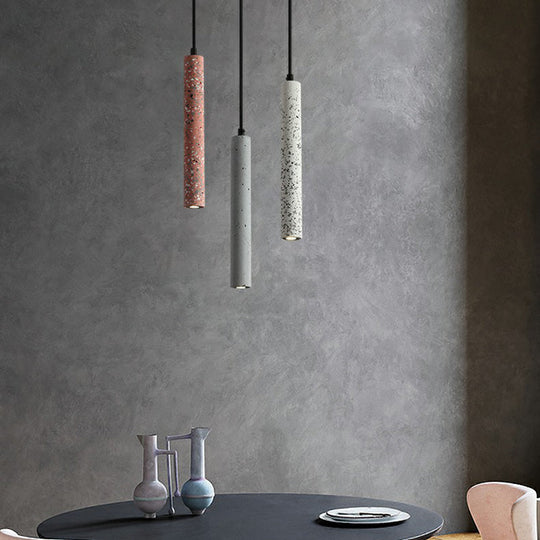 Sleek Terrazzo Led Suspension Light: Tubular Bedside Down Lighting Pendant With Simplicity Fixture