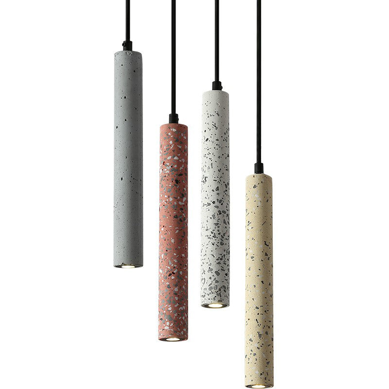 Sleek Terrazzo Led Suspension Light: Tubular Bedside Down Lighting Pendant With Simplicity Fixture