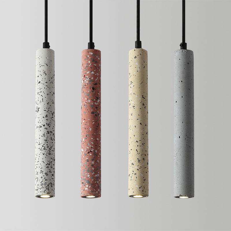 Sleek Terrazzo Led Suspension Light: Tubular Bedside Down Lighting Pendant With Simplicity Fixture