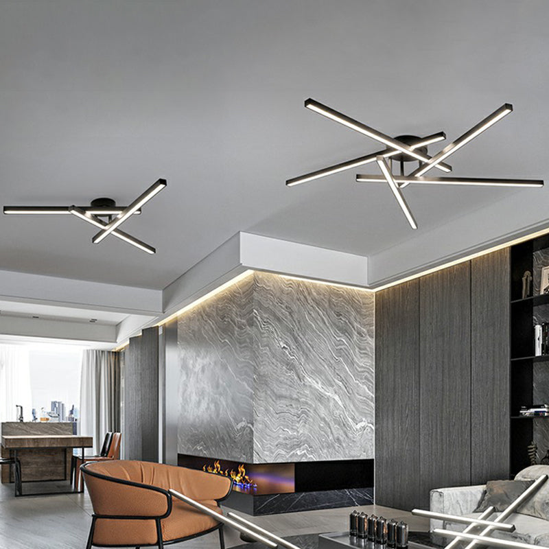 Sleek LED Semi Flush Mount Ceiling Light Fixture for Living Room, Minimalist Metal Design