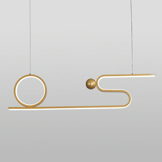 Minimalist Gold Linear Led Island Lighting For Restaurants - Metal Ceiling Hang Lamp