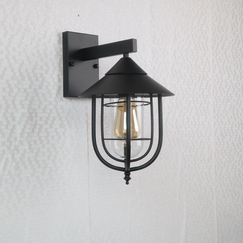 Rustic Black Wall Mounted Light With Single Metal Cage Half-Capsule Aisle Lamp