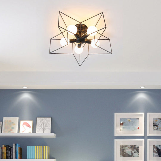 Sleek Black Iron 1-Light Semi Flush Ceiling Light - Industrial Style / Starfish