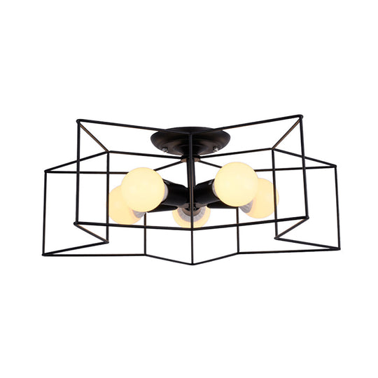 Sleek Black Iron 1-Light Semi Flush Ceiling Light - Industrial Style