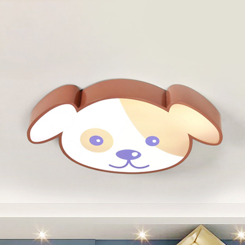 Brown Acrylic Doggy Flush Ceiling Light - Animal Style Fixture For Kids Bedroom