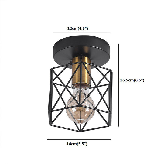 Industrial Iron Hexagonal Balcony Ceiling Light - Semi Flush Mount Fixture with 1-Bulb