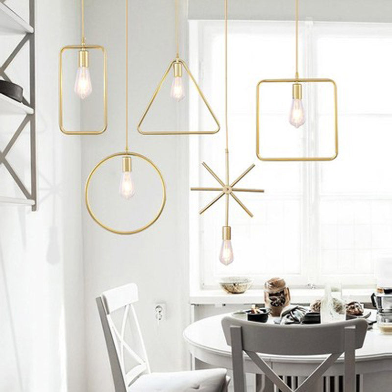 Gold Geometric Pendant Light - Nordic Metal - Dining Room Suspension