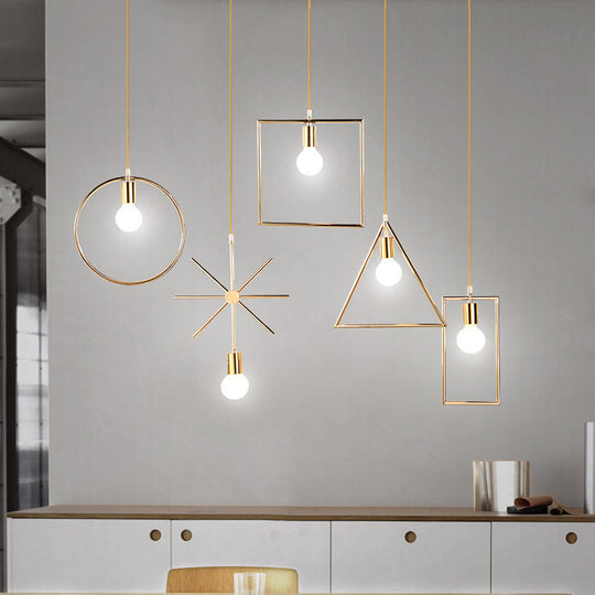 Gold Geometric Pendant Light - Nordic Metal - Dining Room Suspension