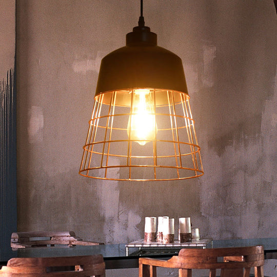 Industrial Warehouse Style Black Iron Suspension Light - Cage Restaurant Hanging Ceiling / Badminton