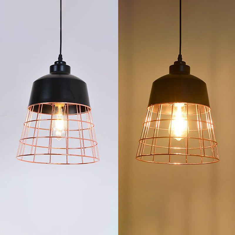 Cage Restaurant Ceiling Light - Warehouse-Style Black Iron Suspension Lighting