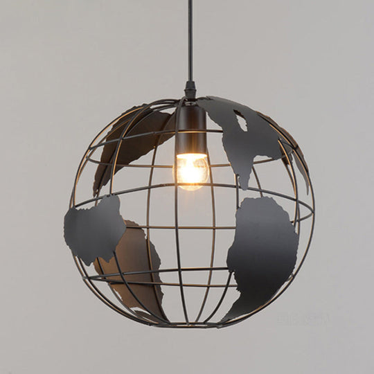 Iron Wireframe Globe Pendant Light - Industrial Ceiling Lamp with 1 Bulb for Restaurants