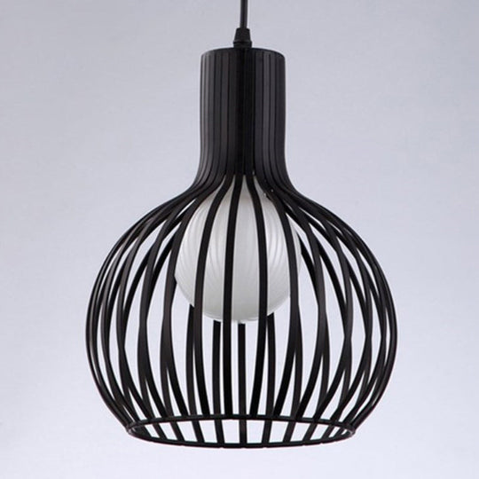 Modern Loft Iron Ceiling Pendant Light For Restaurants - Single-Bulb Spherical Cage Design Black / 9