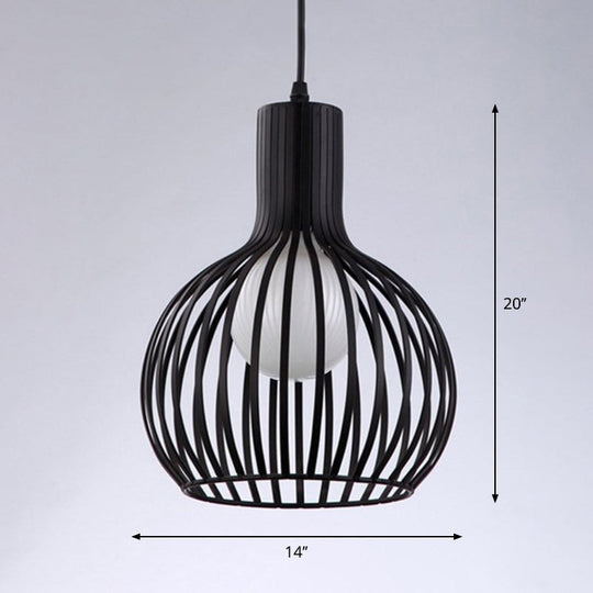 Sleek Iron Loft Pendant Light for Restaurants – Spherical Cage Design, Single-Bulb Ceiling Hanging Fixture