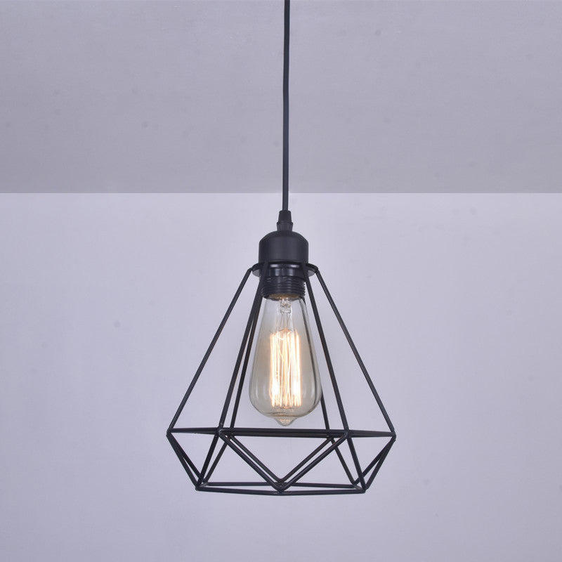 Black Diamond Cage Pendant Lamp - Retro Iron Bedroom Suspension Light