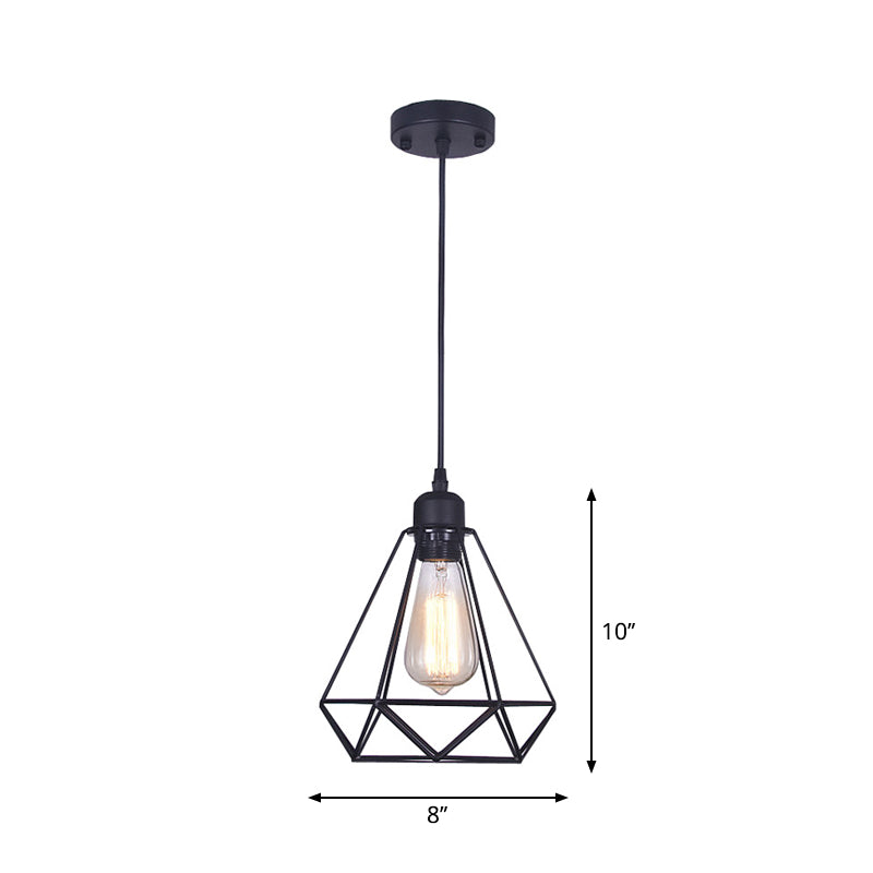 Black Diamond Cage Pendant Lamp - Retro Iron Bedroom Suspension Light