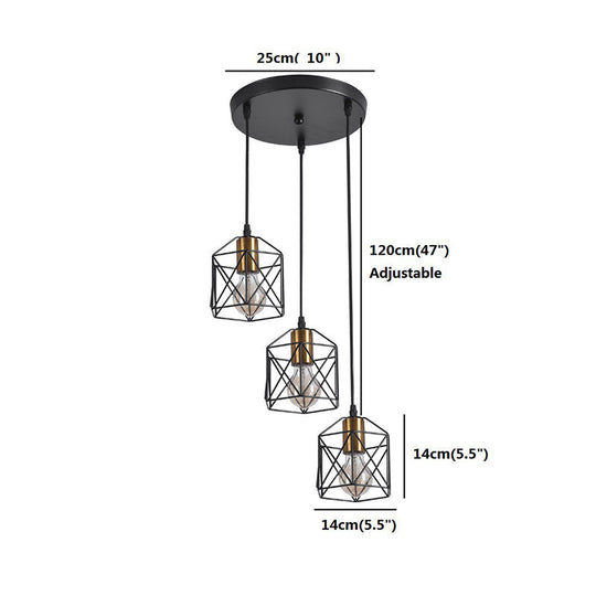 Hexagonal Cage Pendant Light With 3 Cluster Heads - Perfect For Dining Room Décor Gold