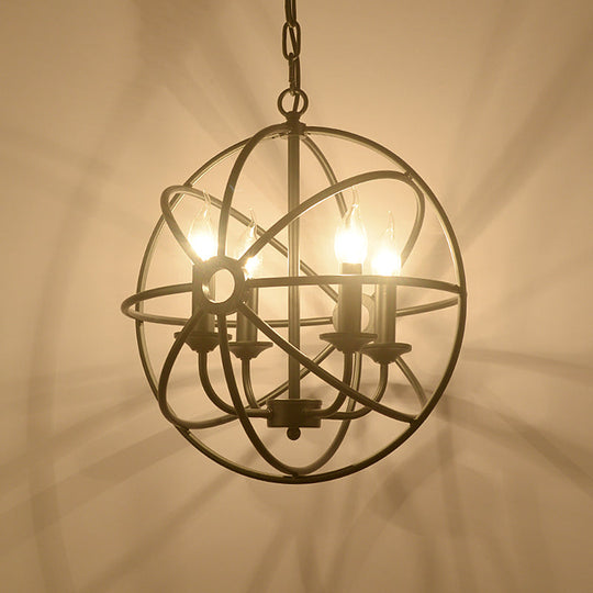 6-Bulb Wrought Iron Chandelier: Industrial Orbit Globe Pendant Light for Restaurants