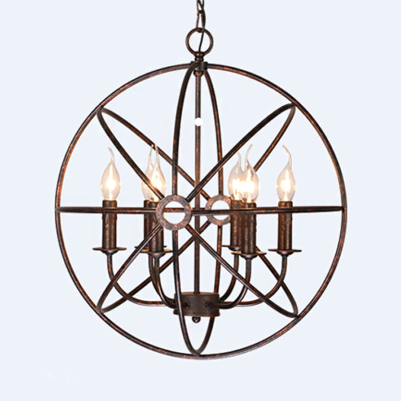 6-Bulb Wrought Iron Chandelier: Industrial Orbit Globe Pendant Light for Restaurants