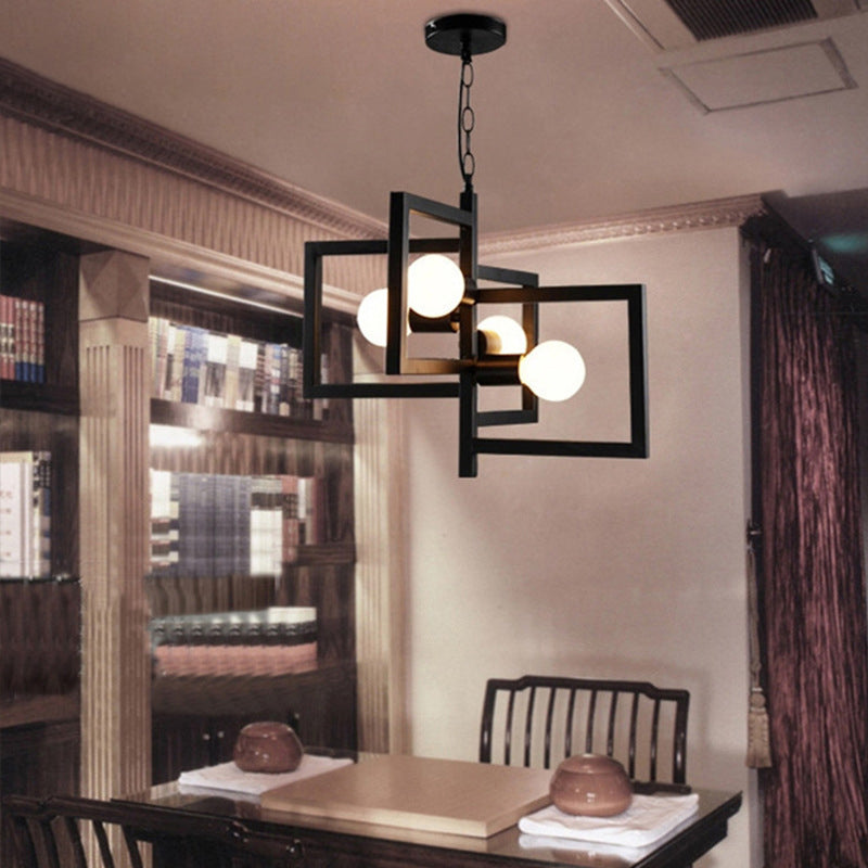 Industrial Metal Chandelier: 4-Light Square Pendant for Restaurants