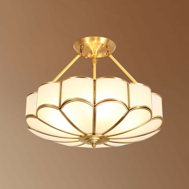 Minimalist Brass Pendant Chandelier With Cream Glass Flowers - Bedroom Suspension Light 4 /