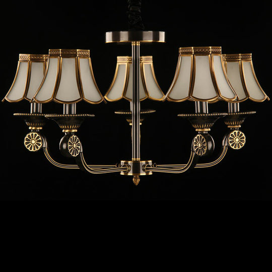 Traditional Gold & Black Flared Chandelier With Frosted Glass For Bedroom Suspension Light