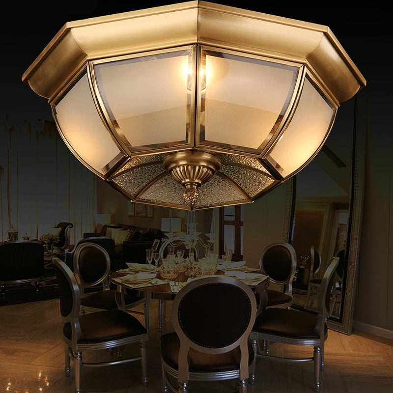 Minimalist Frosted Glass Brass Flushmount Ceiling Light for Dining Room