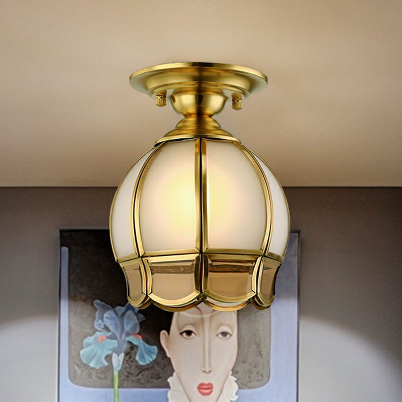 Colonial Glass Brass Ceiling Flush Light - Small Balcony Flush Mount Fixture