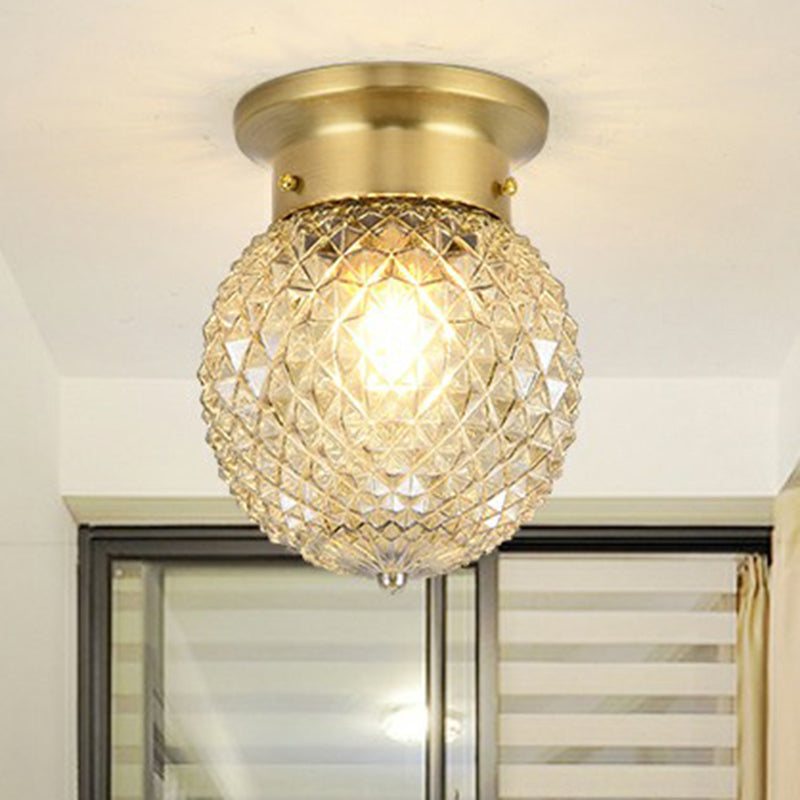 Colonial Glass Brass Ceiling Flush Light - Small Balcony Flush Mount Fixture