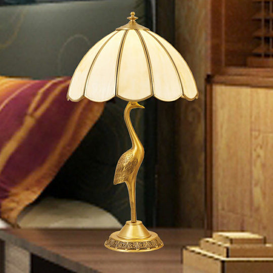 Opal Glass Umbrella Shaped Brass Table Lamp With Retro Halcyon Deco / Straight