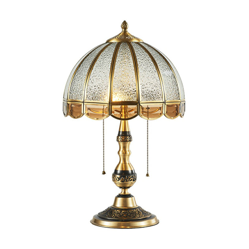 Vintage Style Brass Nightstand Lamp With Scalloped Opaque Glass Ideal For Bedroom Table Light