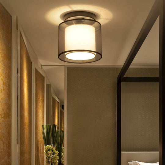 Dual-Shaded Corridor Ceiling Light - Modern Semi Flush Mount Fabric Lighting