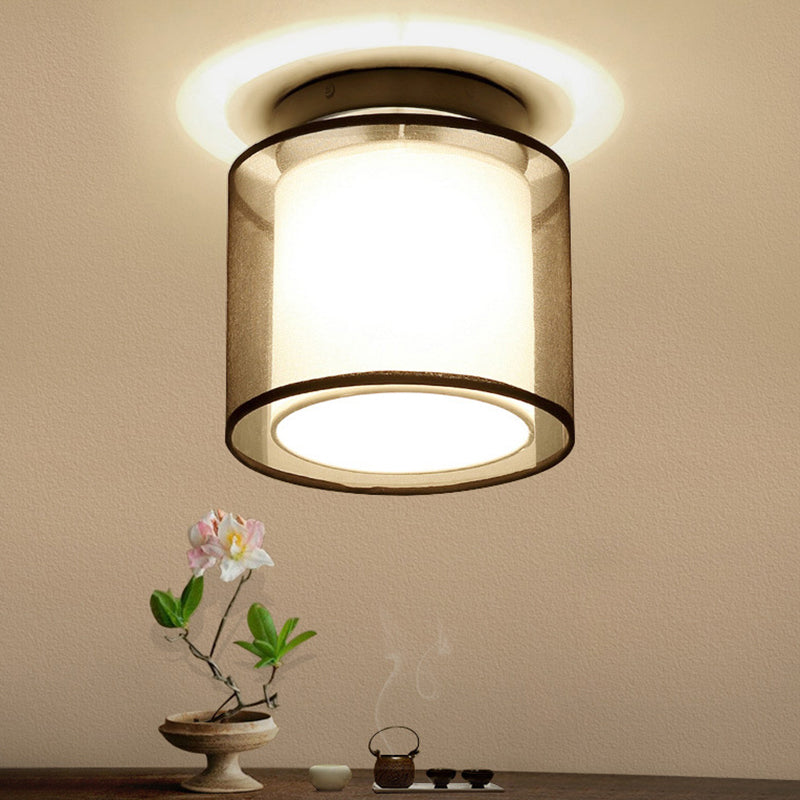 Dual-Shaded Corridor Ceiling Light - Modern Semi Flush Mount Fabric Lighting