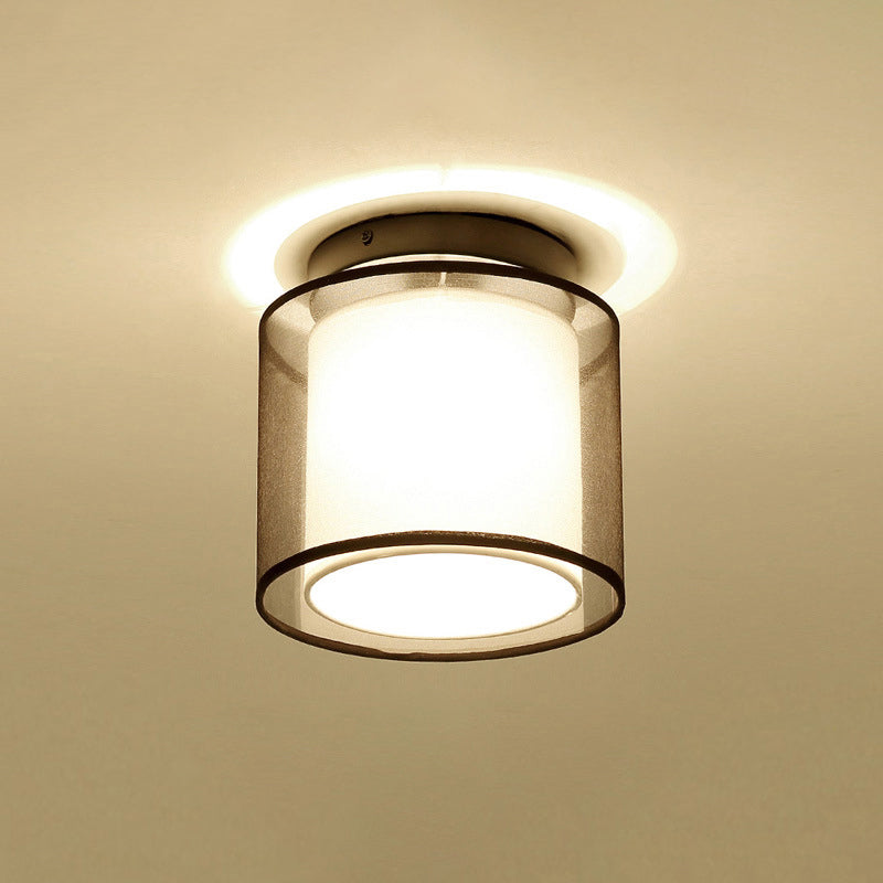 Dual-Shaded Corridor Ceiling Light - Modern Semi Flush Mount Fabric Lighting Black / Round