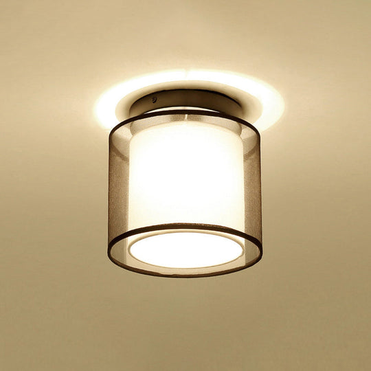 Dual-Shaded Corridor Ceiling Light - Modern Semi Flush Mount Fabric Lighting Black / Round