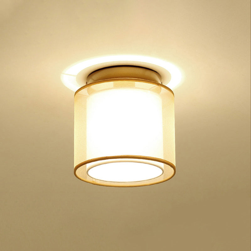 Dual-Shaded Corridor Ceiling Light - Modern Semi Flush Mount Fabric Lighting