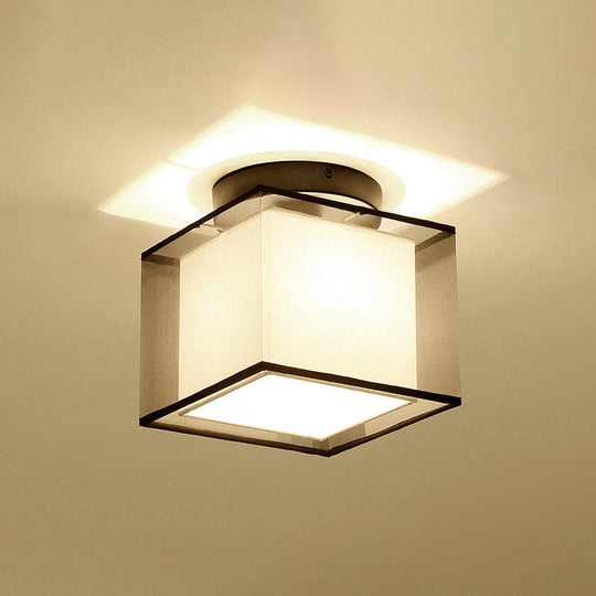 Dual-Shaded Corridor Ceiling Light - Modern Semi Flush Mount Fabric Lighting Black / Square Plate