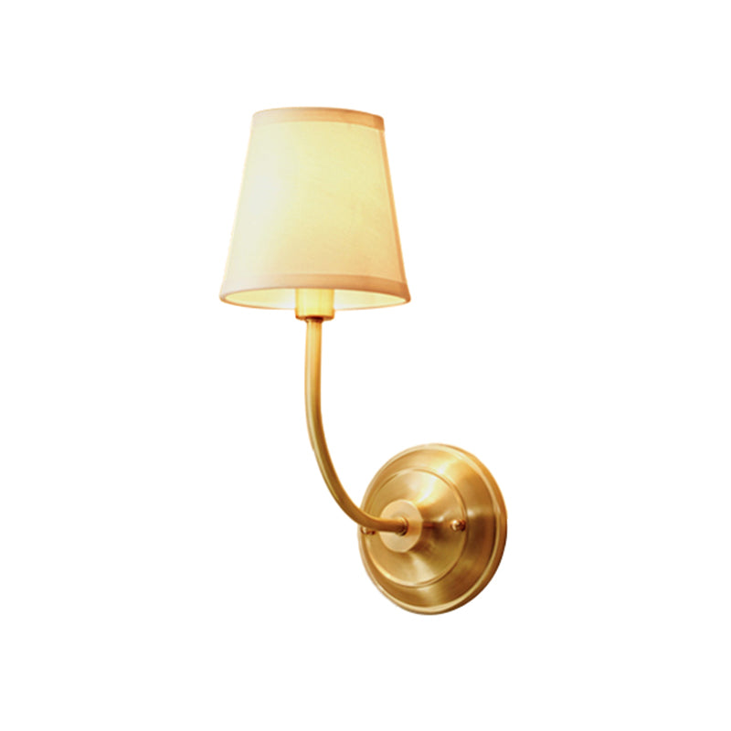 Simple Gold Conic Wall Lamp: 1-Light Foyer Lighting Fixture With Fabric Shade